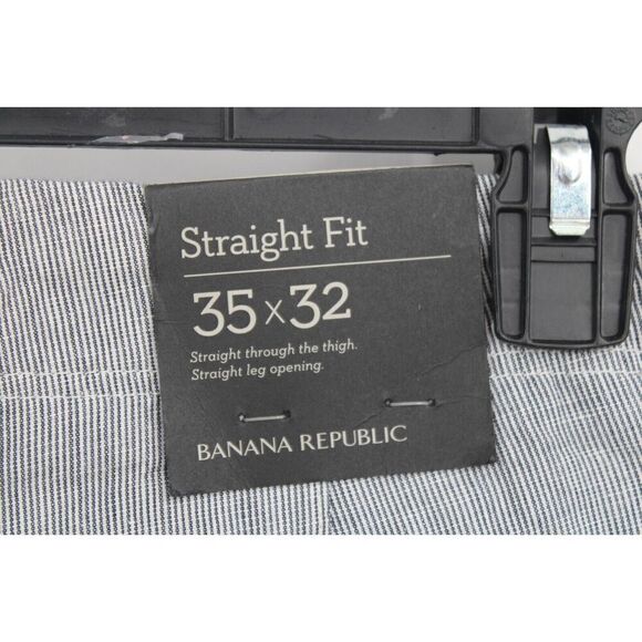 Banana Republic Straight Fit Trousers Navy White Pin Stripe 35x32 NWT - Picture 7 of 10